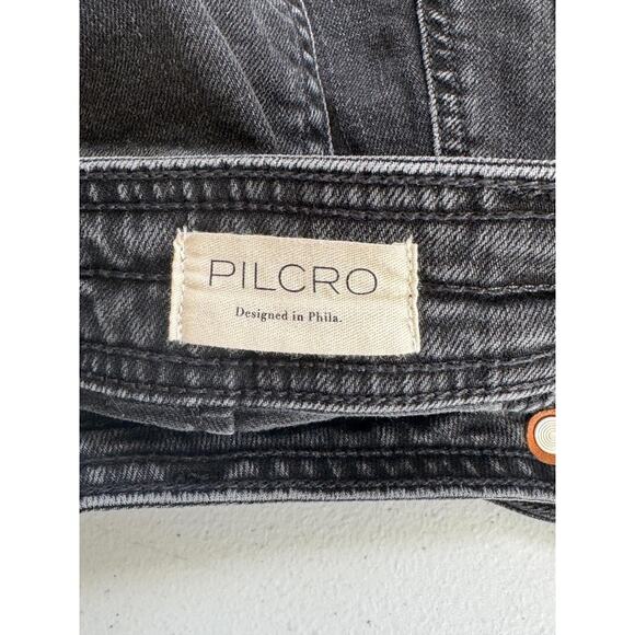 Pilcro Shorts Womens 25 Black Gray Denim MidRise Curved Hem Retro Daisy Dukes - Picture 7 of 15